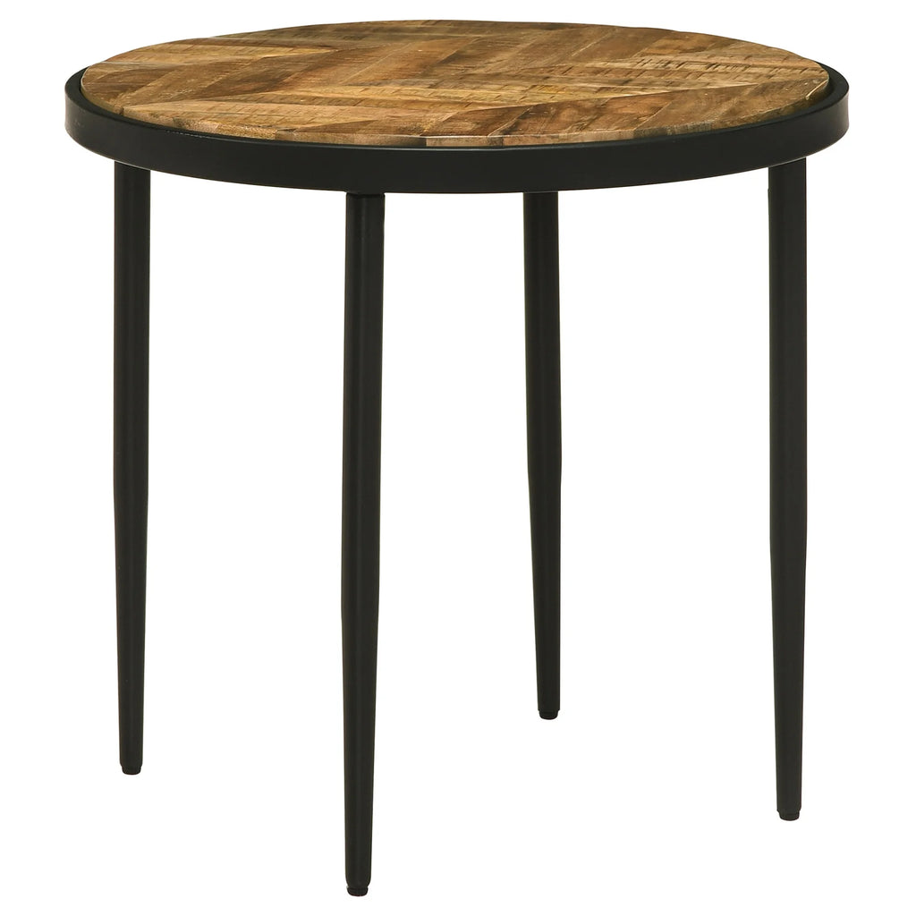 Round Metal Side Table in Natural Mango and Black L9691