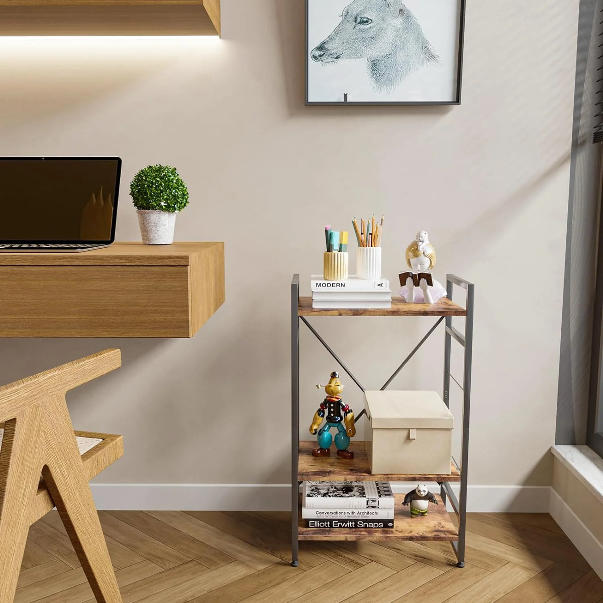 3 Tiers Rustic Brown Wooden Bookshelf X46238