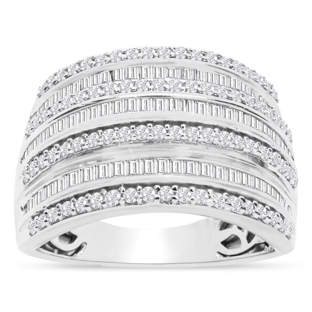 1 Carat Baguette and Round Colorless Diamond Band Ring In Sterling Silver Y584