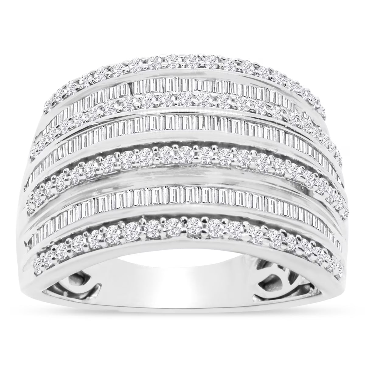 1 Carat Baguette and Round Colorless Diamond Band Ring In Sterling Silver Y584
