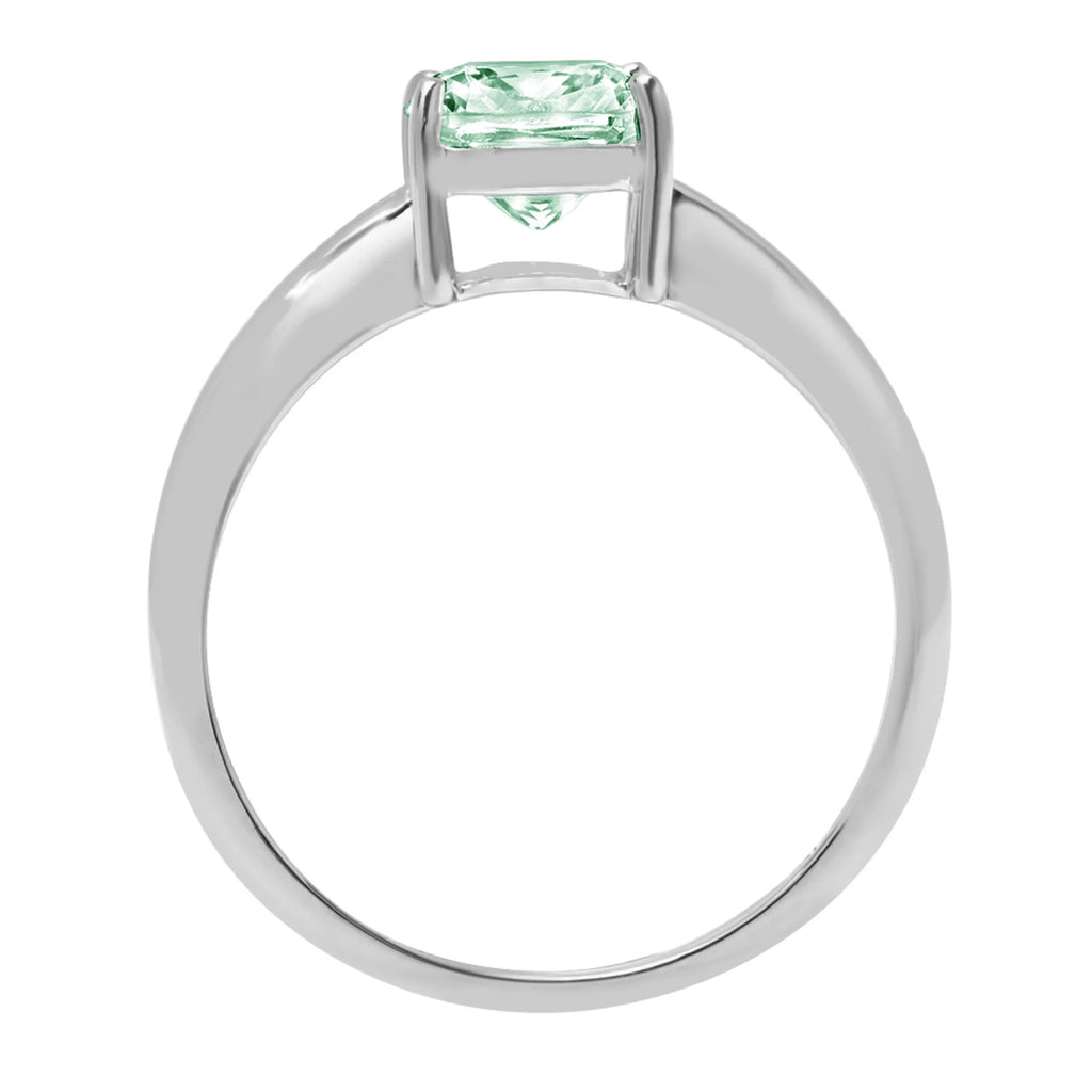 1.5ct Cushion Cut Green Simulated Diamond Solid 18k White Gold Solitaire Ring Size 3.5 S922797