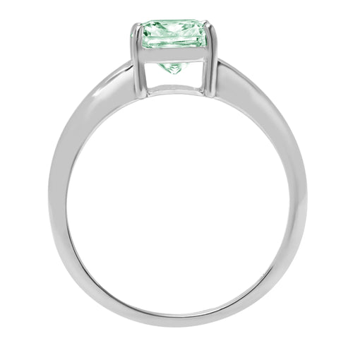 1.5ct Cushion Cut Green Simulated Diamond Solid 18k White Gold Solitaire Ring Size 3.5 S922797