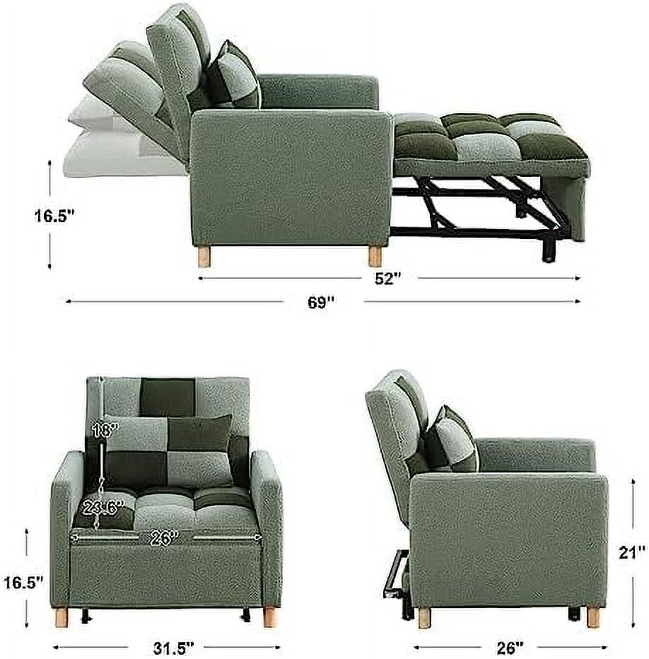Grey Velvet Convertible Chair Bed Sleeper Chair with Pillow F367389