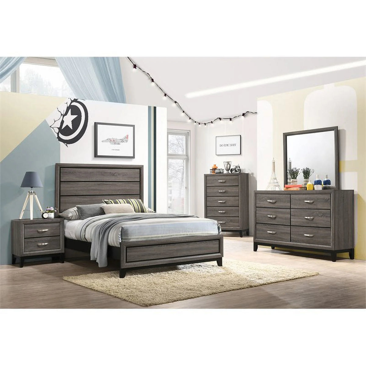 5-piece Full Panel Bedroom Set Grey Oak J718