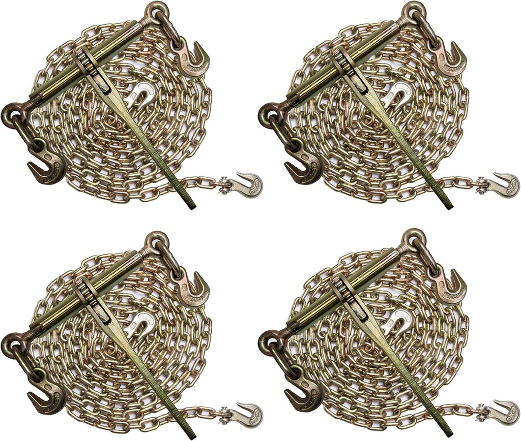 (4pk) 6,600lbs Safe Working Load Chain and Binder kit with 3/8"X20' G70 Chain and Ratchet Load Binders H688301