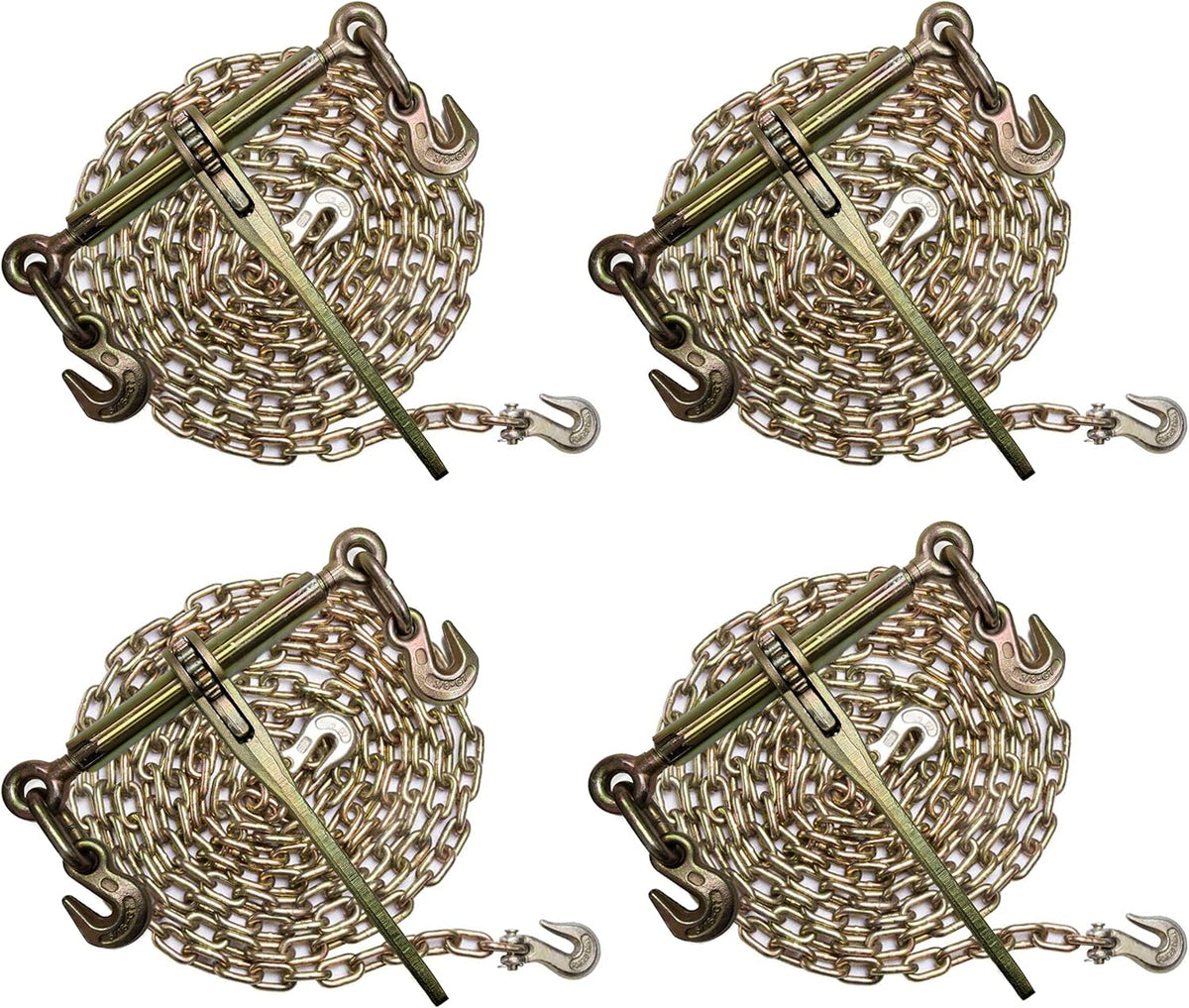 (4pk) 6,600lbs Safe Working Load Chain and Binder kit with 3/8"X20' G70 Chain and Ratchet Load Binders H688301