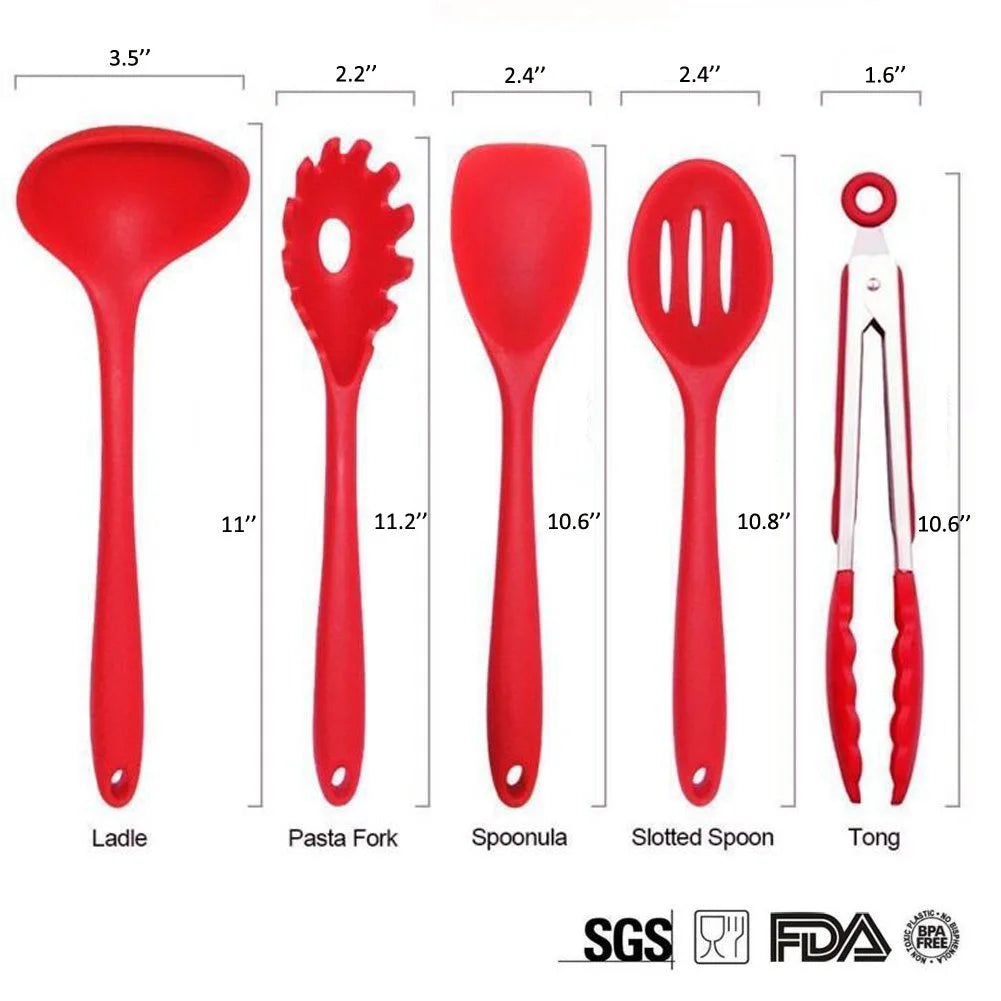 10 Pc Silicone Kitchen Cooking Utensils Set (Red) N5802