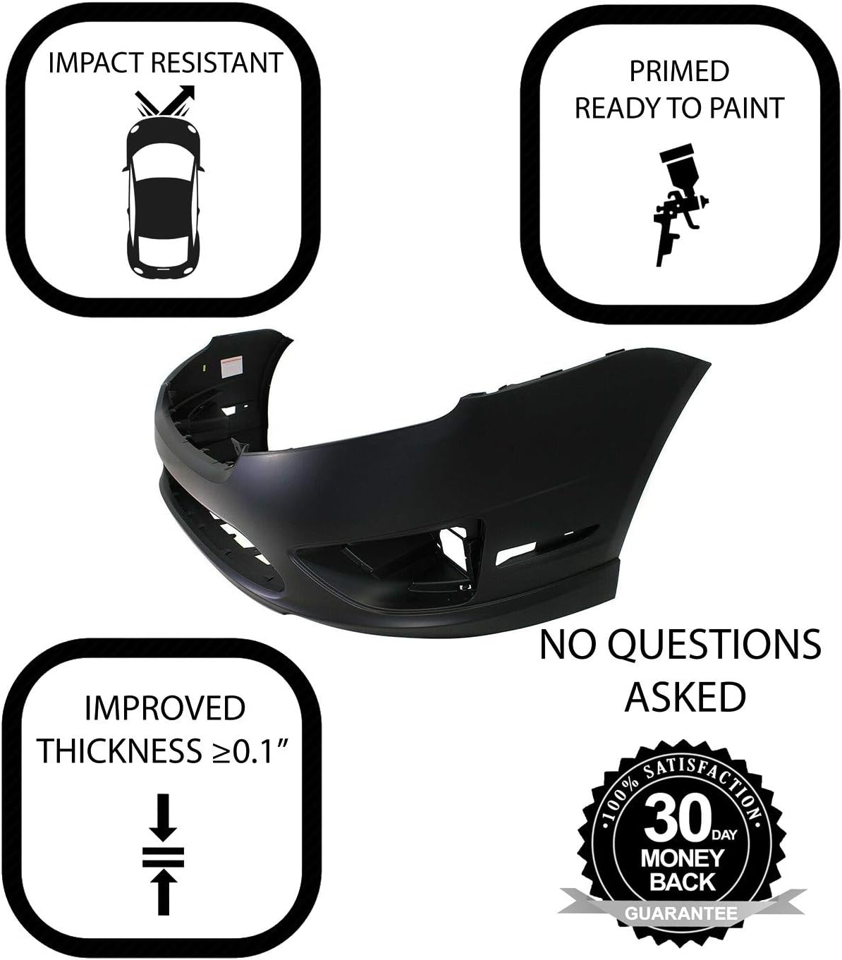 Primed Plastic Front Bumper Cover with Fog Light Holes for 2010-2012 Ford Fusion Hybrid Sedan E77438