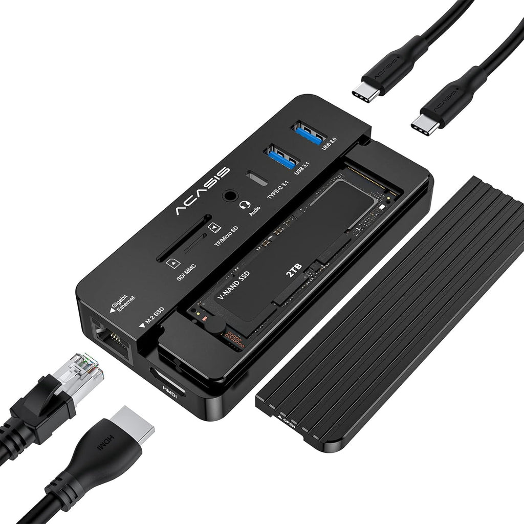 10-in-1 USB-C Docking Station with M.2 NVME and SATA SSD Enclosure HDMI Grey A702