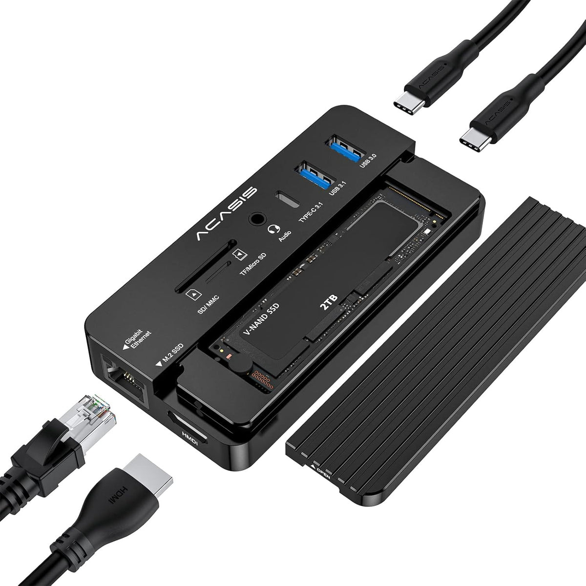 10-in-1 USB-C Docking Station with M.2 NVME and SATA SSD Enclosure HDMI Grey A702
