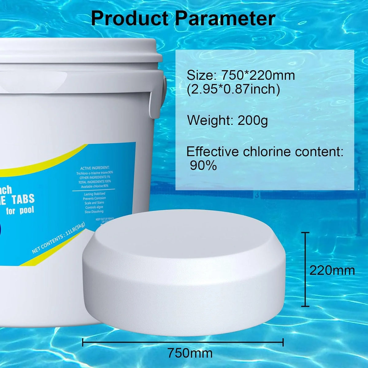 11 lb 3 inch Chlorine Tablets, 90% Available Chlorine, 11-Pound Bucket T63358