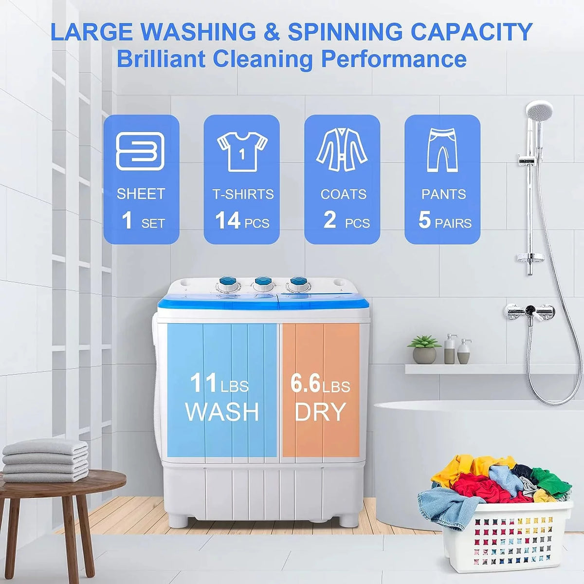 11lbs Washer & 6.6lbs Spin Dryer Combo Washing Machine V3564