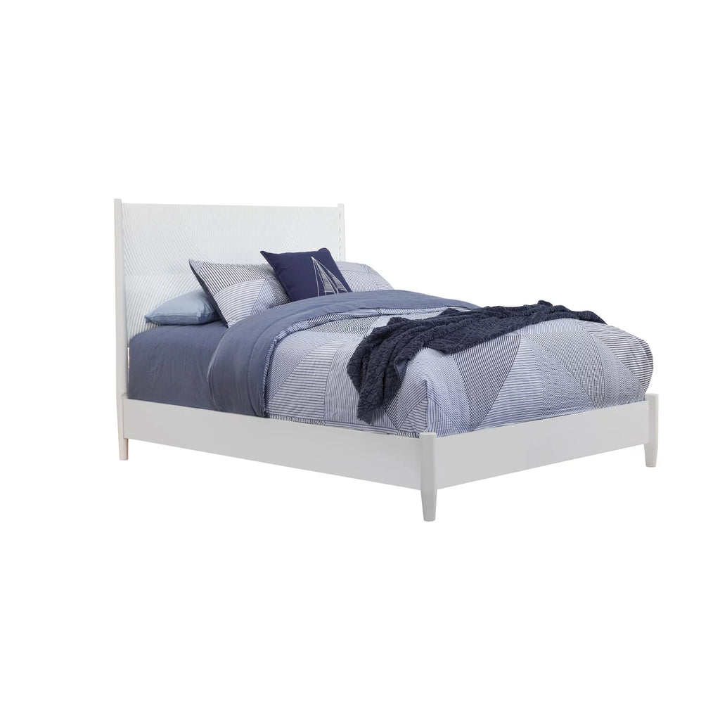 King Size Wooden Panel Bed with Circular Accent Headboard White Z12680