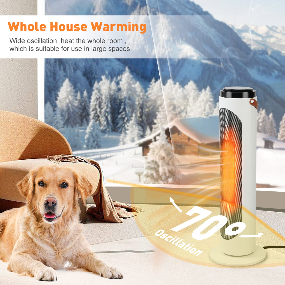 1500W PTC Oscillating Ceramic Space Heater with Remote, 24h Timer T515228