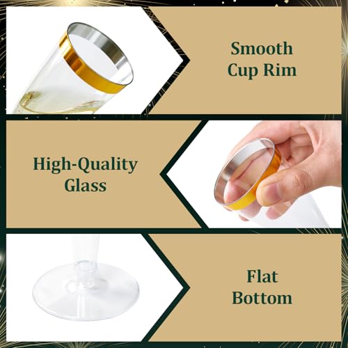 100 Pack 4.5 Oz Gold Rim Clear Plastic Champagne Flutes B12073