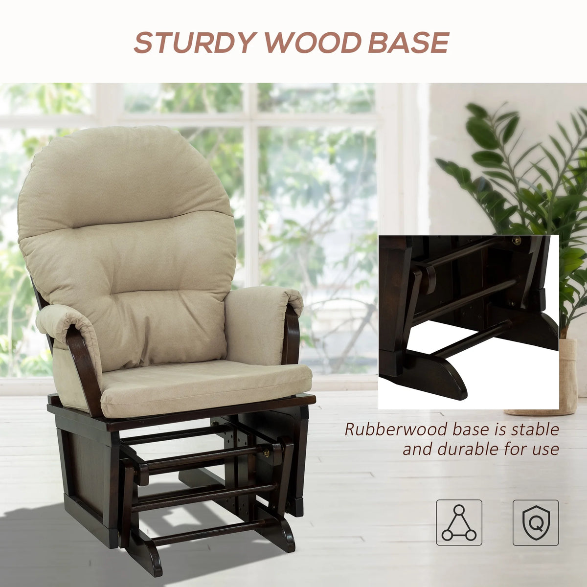 Cream White Nursery Glider Rocking Chair with Ottoman B72965