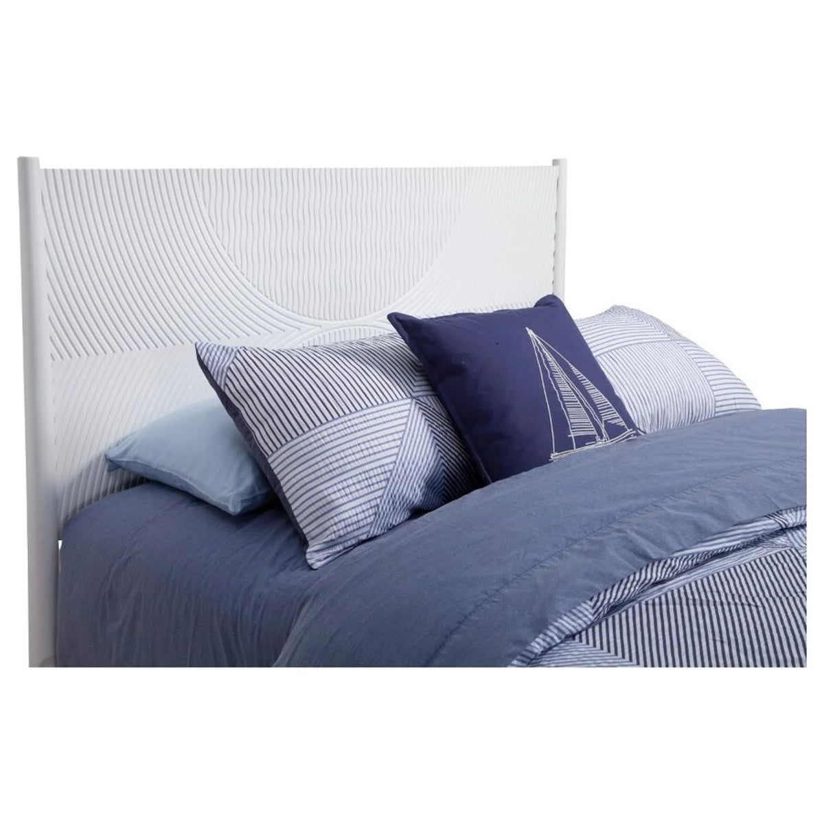 King Size Wooden Panel Bed with Circular Accent Headboard White Z12680