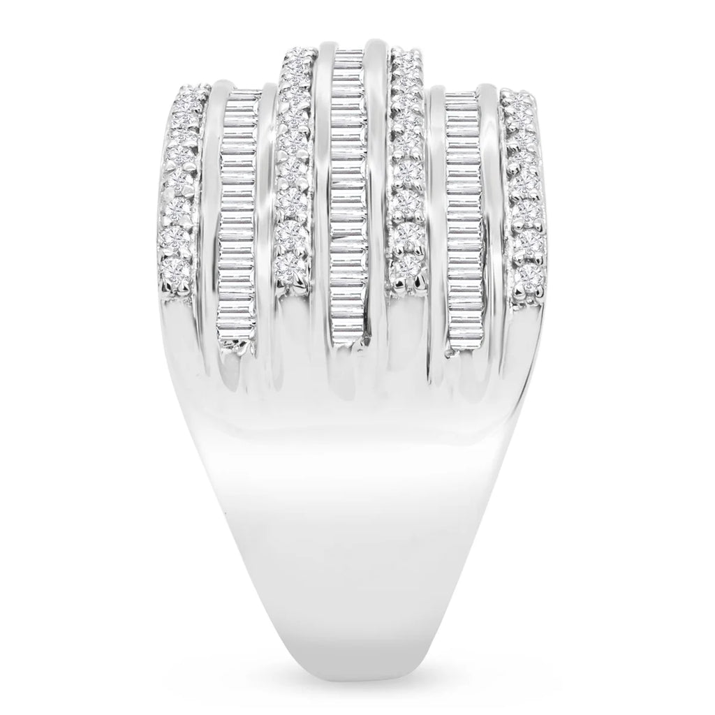 1 Carat Baguette and Round Colorless Diamond Band Ring In Sterling Silver Y584