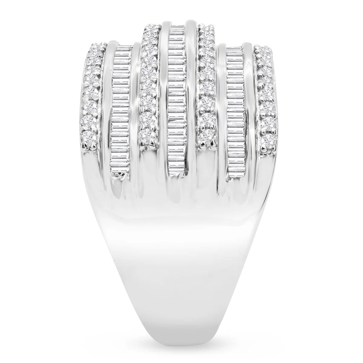 1 Carat Baguette and Round Colorless Diamond Band Ring In Sterling Silver Y584