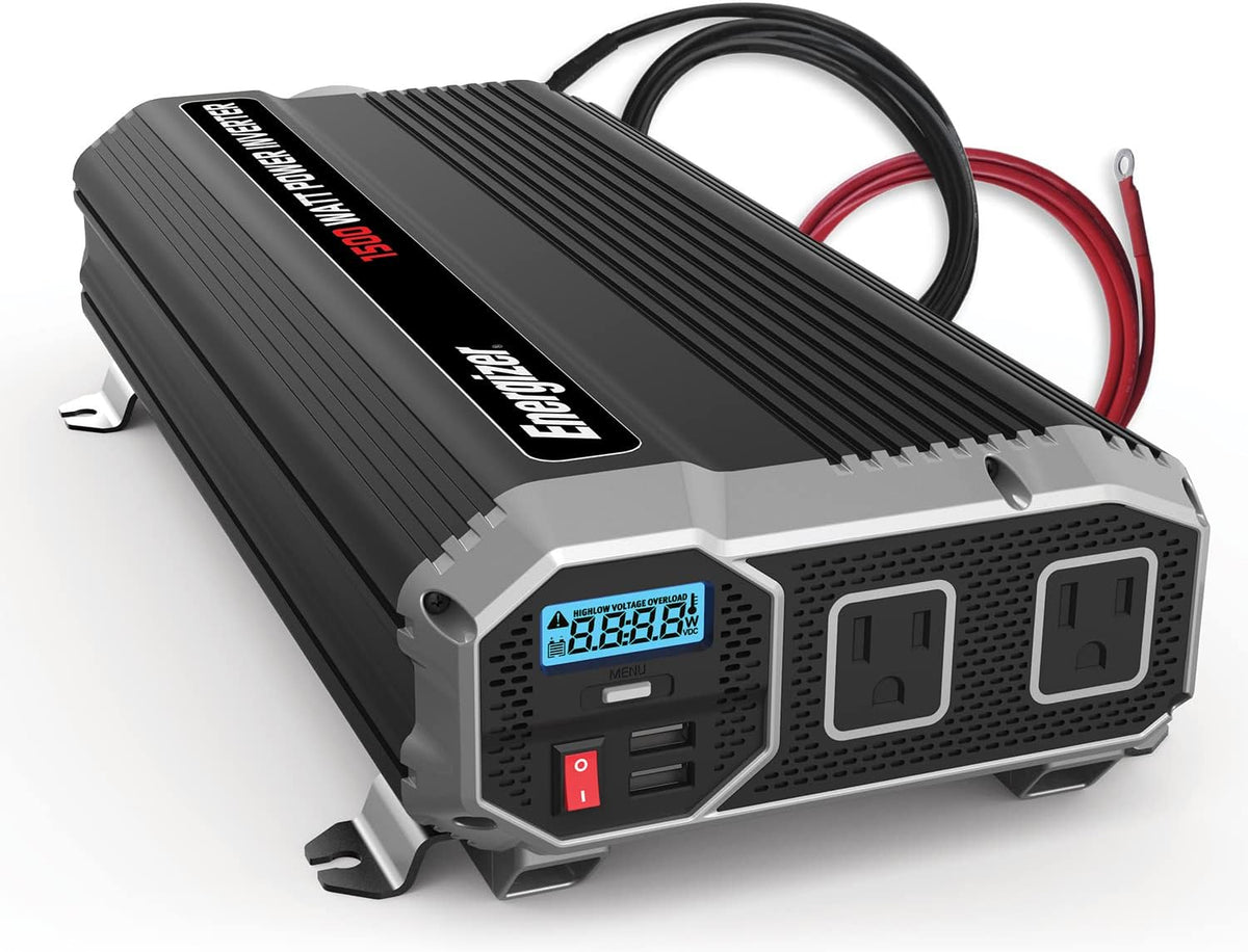 1500 Watts Modified Sine Wave Car Inverter, 12v to 110v, Two AC Outlets, Two USB Ports (2.4 Amp), DC to AC Converter N72652