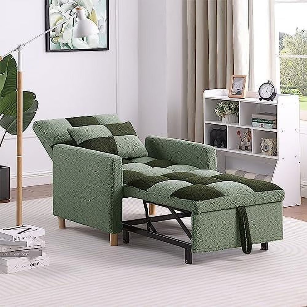 Grey Velvet Convertible Chair Bed Sleeper Chair with Pillow F367389