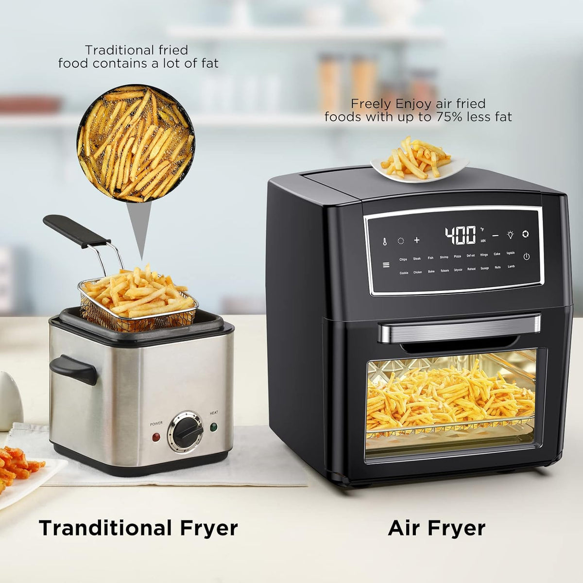 18 in 1 Convection Air Fryer Toaster Oven, 12L, 1500w, Black Q663779