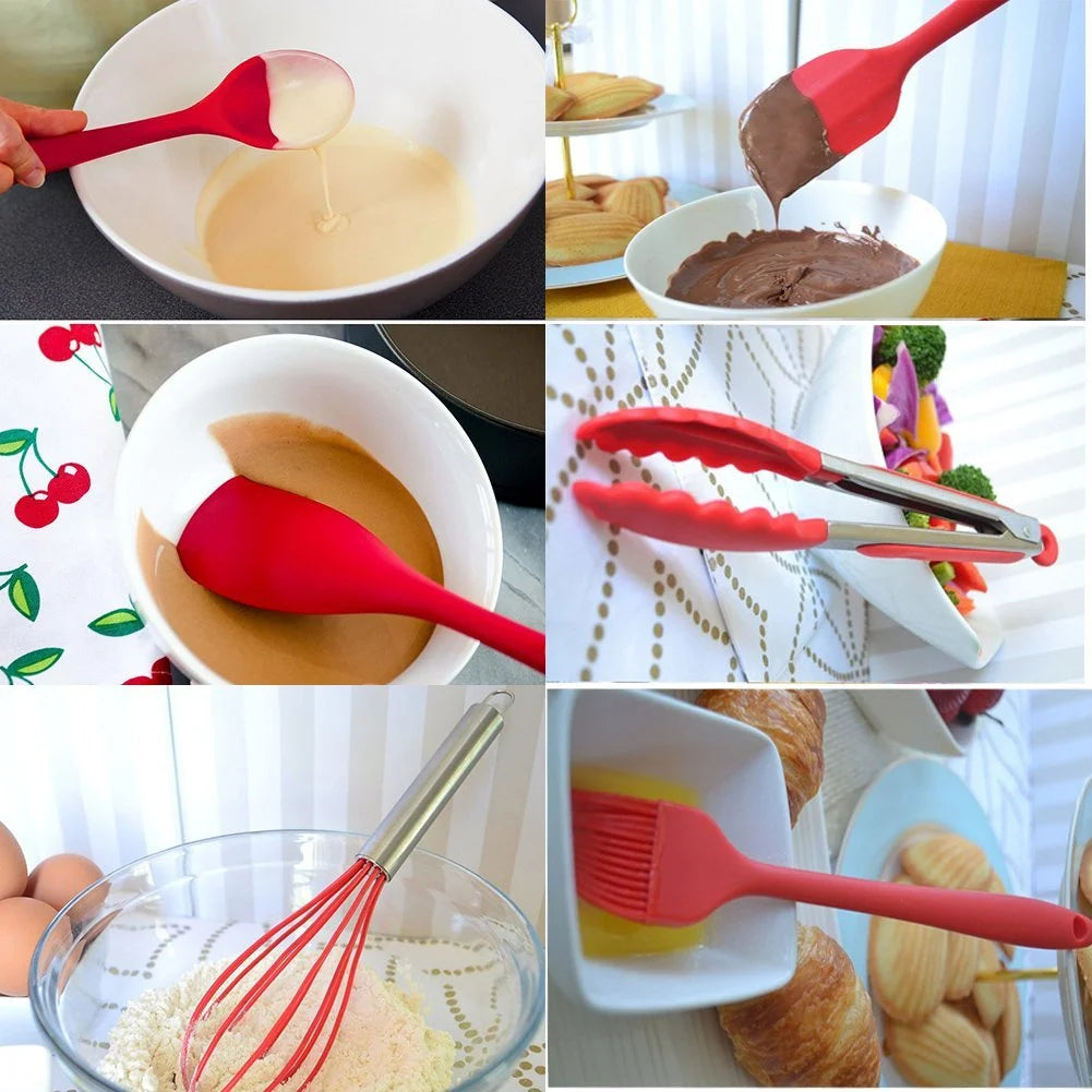 10 Pc Silicone Kitchen Cooking Utensils Set (Red) N5802