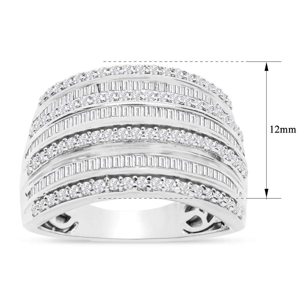 1 Carat Baguette and Round Colorless Diamond Band Ring In Sterling Silver Y584