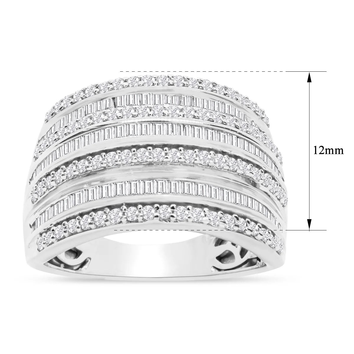 1 Carat Baguette and Round Colorless Diamond Band Ring In Sterling Silver Y584
