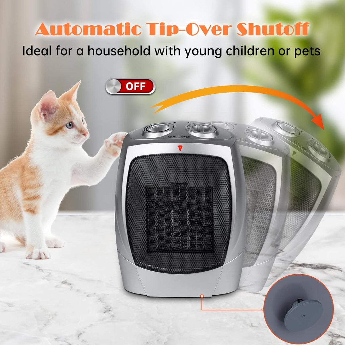 750W/1500W Portable Ceramic Heater with Adjustable Thermostat A5524
